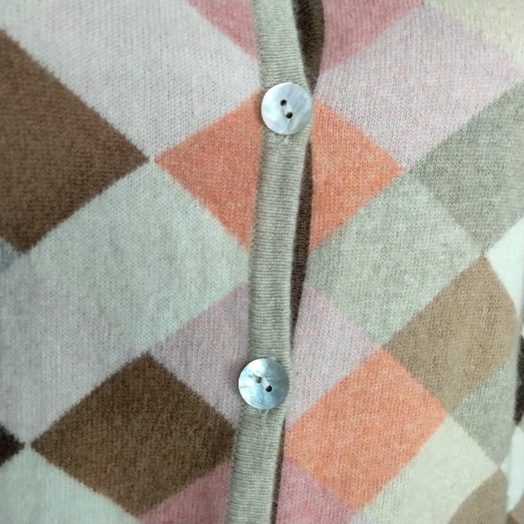 Cousin Johnny sweater Tan multi color check Cashmere blend size S - Picture 4 of 9